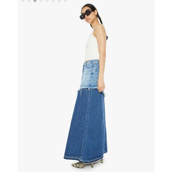 MOTHER SUPERIOR The dual ditcher blue denim maxi skirt size 27 - Picture 2 of 10